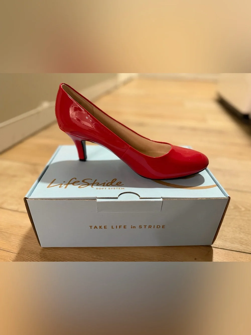 Life Stride Red Patent Round-Toe Pumps